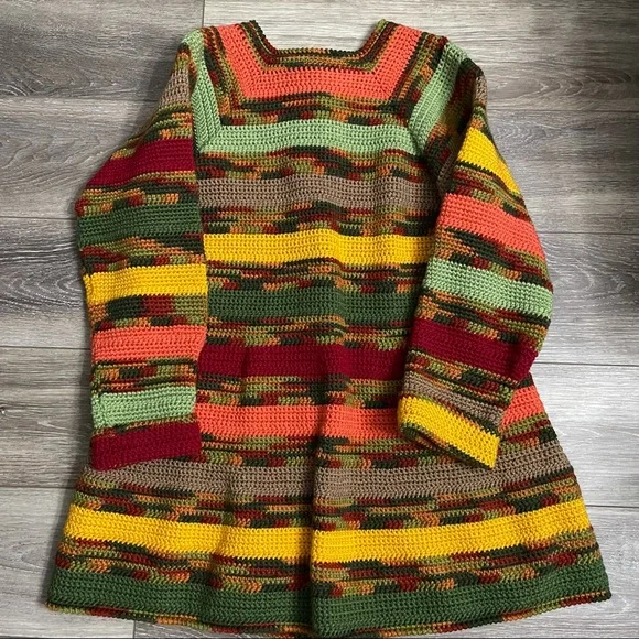 Vintage hand knit chunky one of a kind floral sweater cardigan size medium - Picture 4 of 5